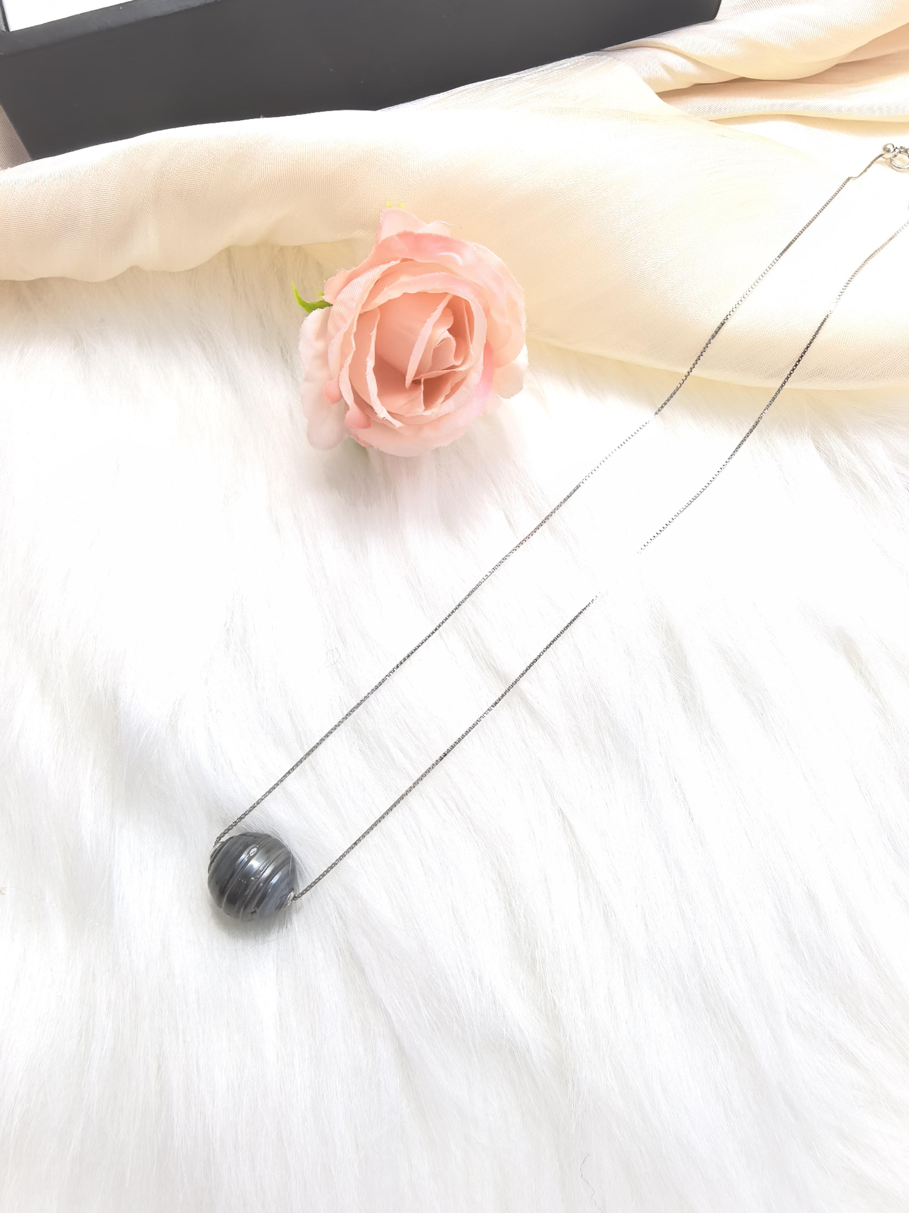 Sea Water Tahitian Pearl LULUTONG Necklace 18" S925 Chain Adjustable Necklace Pearl Size:13mm-15mm