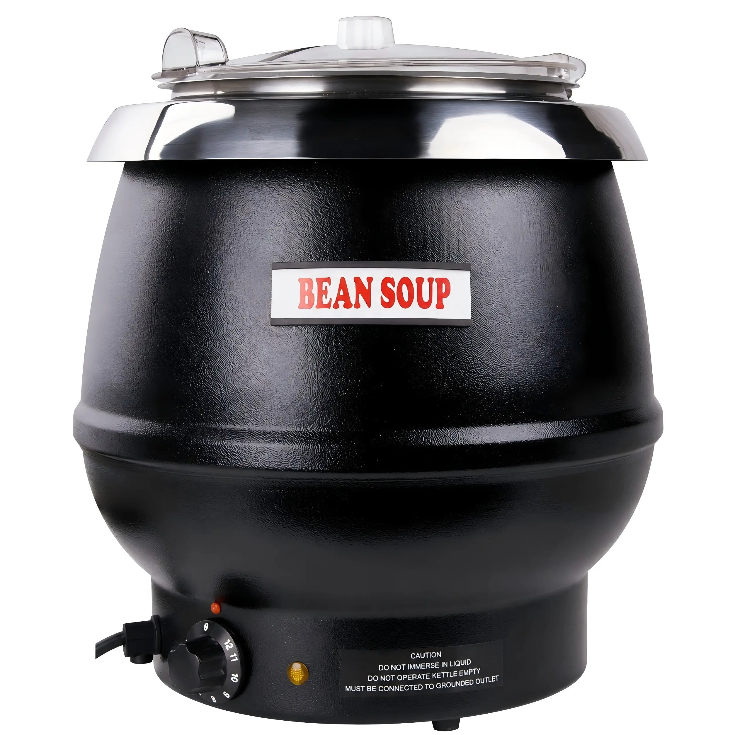 Hakka 11QT Stainless Steel Commercial Electric Soup Warmer - Black Hinged-Lid Soup Kettle, Stainless Steel Cooker for Buffet, Restaurants (Hinged Design)