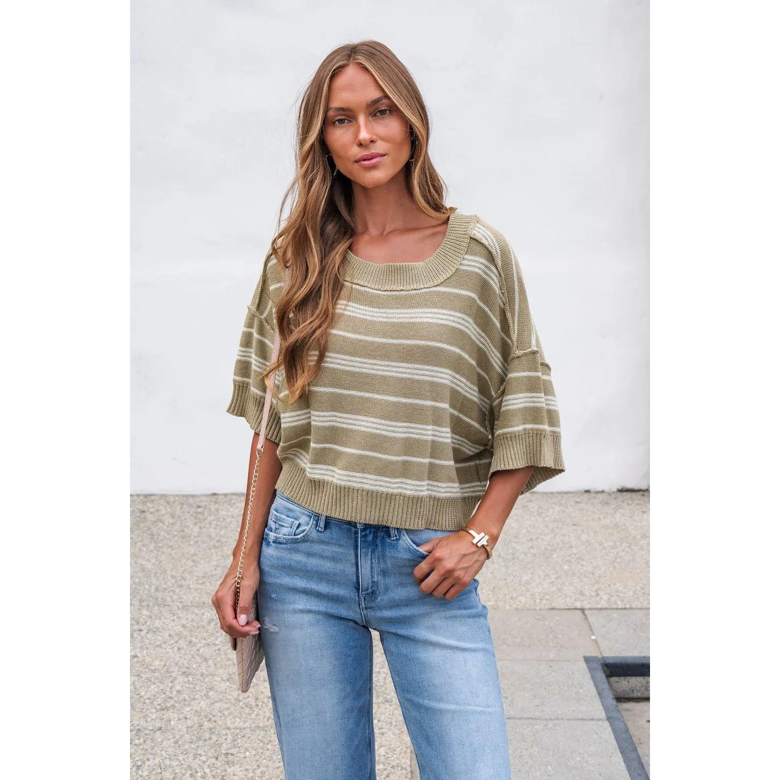 Bellamy Striped Linen Sweater - Olive