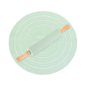 Non Stick Silicone Rolling Pin for Baking – Dough Roller with Wooden Handles for Cookies, Pizza & Bread, Easy Clean Kitchen Tool Baking Tools + Free Pastry Mat Included