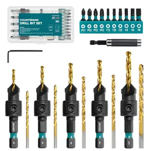 Countersink Drill Bit Set, 22 count  Counter Sink Drill Bit Adjustable, #4, #6, #8, #10, #12,  Drill Bit Holder Extension for Woodworking,  Bits with Storage Box