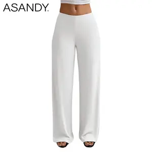 ASANDY Women's High Waist Wide Leg Plain Pants - Seamless, Stretchy Flare Bottoms, Basic Women's Clothes, Stretchy Business Casual Pants for Office & Smart Casual All-Season Wear