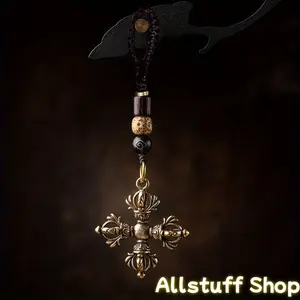 Hand-Woven Lanyard Alloy Cross Lotus Vajra Key Chain Pendant Ornaments Men And Women Bag Car Key Pendant Additions Zodiac Sign