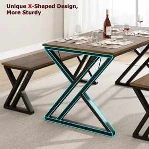 Dining Table Bench Set for 4 Kitchen Table Set with Benches Small Kitchen Table with X Metal Frame Saving Space for Apartment Dining Room