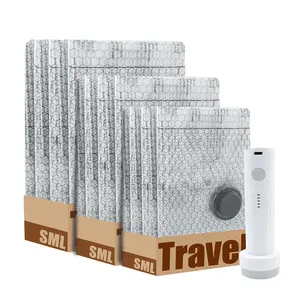 9-Pack Cordless Travel Vacuum Storage Bags, 140L/Min Super Fast Air Removal USB Rechargeable Handheld Pump, Space Saver Compression Bags for Clothes & Packing, Waterproof & Reusable for Suitcase & Travel Gear