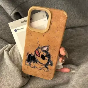 Shake Head Puppy Pattern Phone Case for iPhone 17 16 Cases iPhone 15 Pro Max 14 Plus 13 12 11 XS X XR Suede Bonded Leather Cover