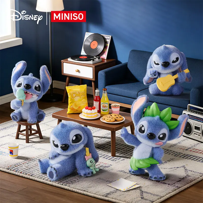 Disney Stitch By Your Side Series Figurine Blind Box - MINISO Plush Flocked Collectible pa, Cute Toy Unboxing Blind Bag Unboxing Item, Approx. 7'-9cm Cute Collectibles for Fans, Birthday Gift