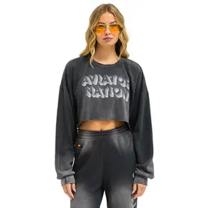 AN 3D CROPPED CREW SWEATSHIRT RELAXED - FADED SMOKE