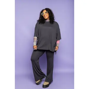Day Dreamer Ribbed Pant Set - Charcoal