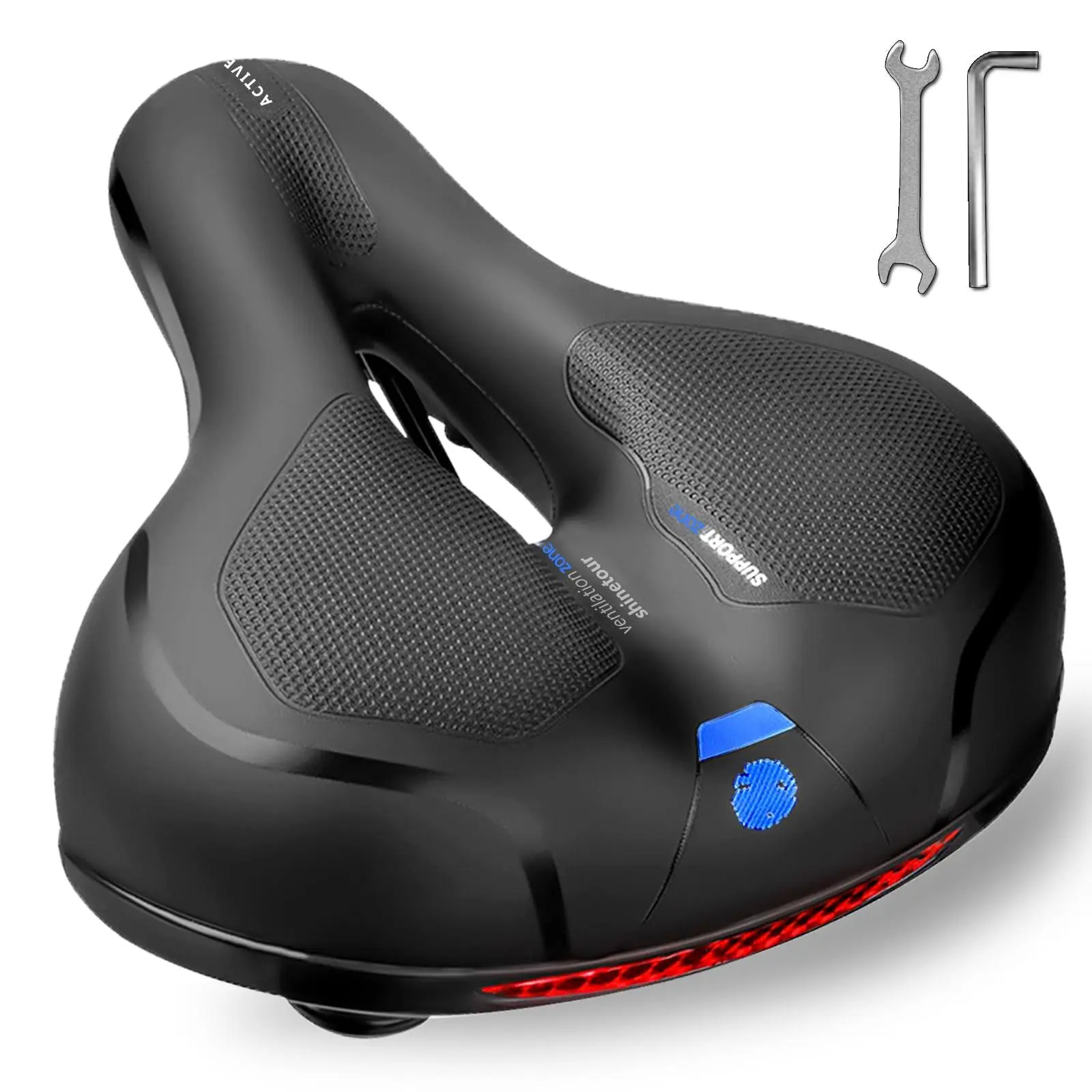 Comfort Bike Seat For Women Men Wide Bicycle Saddle Replacement Memory Foam Padded Soft Cushion With Dual Shock Absorbing Universal Fit Indoor/outdoor Bikes Reflect