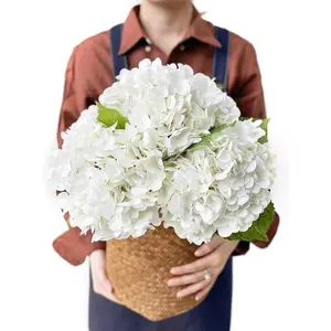 White Hydrangea Artificial Flowers, 3Pcs Large 21" Royal Real Touch Latex Silk Flowers Faux Hydrangea, Lifelike Fake Flower for Spring Wedding Bouquet Table Centerpieces Indoor Home