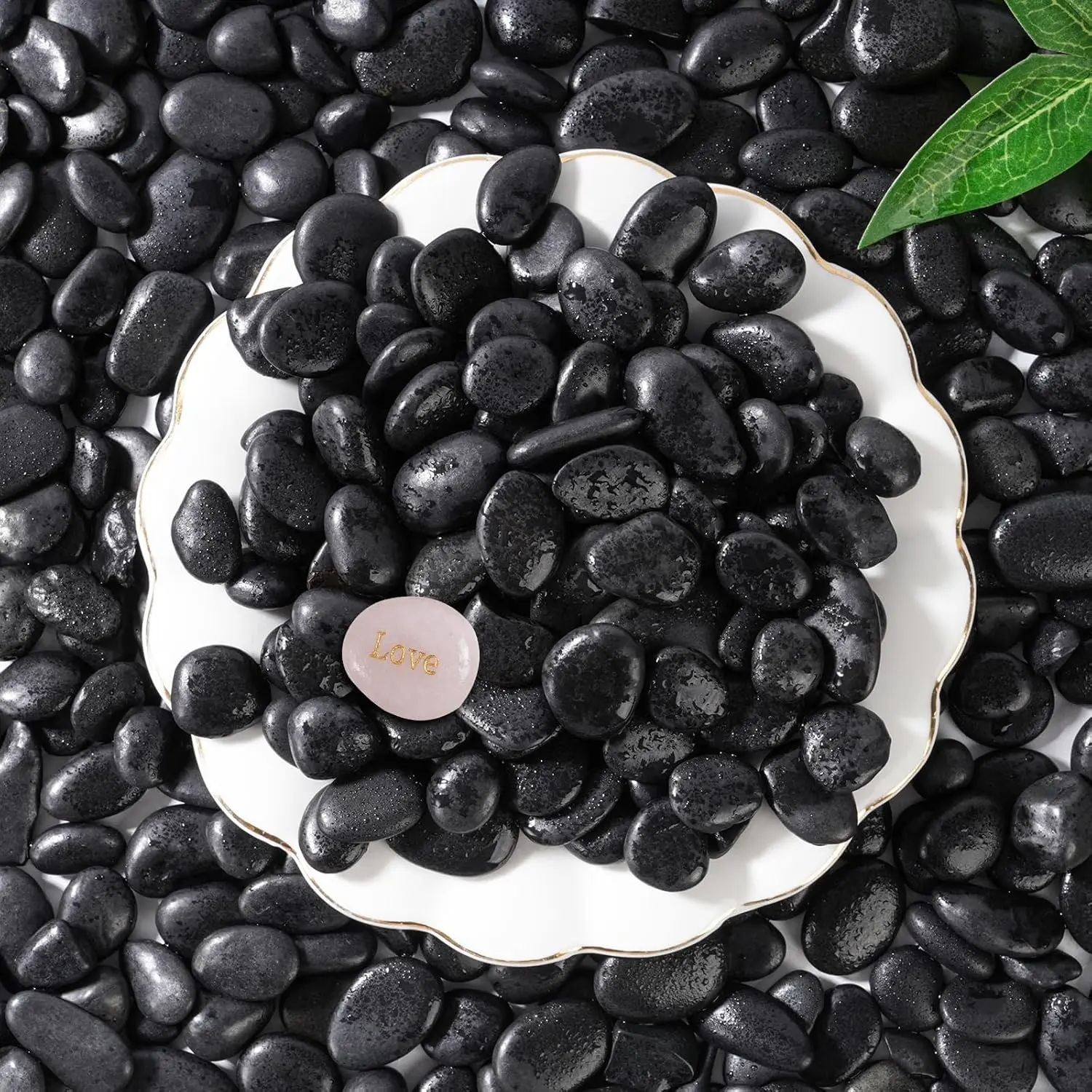 5 LB High Polished Black Natural River Rocks (0.3-0.5 in) - Non-Dyed Handmade Lucky Engraved Pebbles for Indoor Home Decor, Crafting; Wash Before Use for Garden Landscaping, Aquarium Rocks