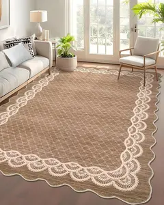Garvee Home Decor 5x7 Bedroom Area Rug Camel Bordered Thin Carpet