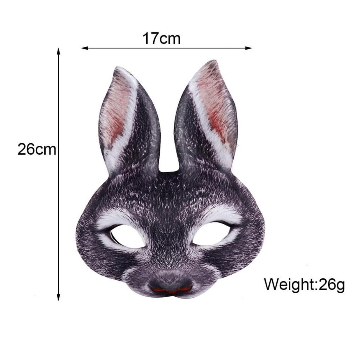 3D Realistic Half Face Bunny Rabbit Mask, Horror Black Animal Ear Mask, Halloween Easter Mardi Gras Cosplay Costume Accessory, Adult Masquerade Party Prop for Carnival Birthday Game Adjustable Waist Tightener Clip Handmade Resin Craft Mask confetti eggs