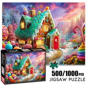 1pc 1000 piece adult puzzle 70x50cm Candy - Themed Gingerbread House with Surrounding Sweets500 pieces of paper jigsaw puzzle, suitable for adults and families, large-scale DIY puzzle interactive to