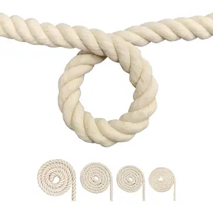 Cotton Rope, Black Cotton Cord, 3 Strand Twisted Macrame Cord (Beige, 20mm x 16 Feet)