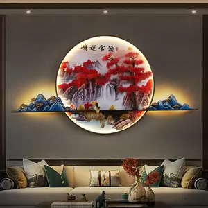 Chinese Modern Led Picture Wall Lamp 3D Creative Pine Landscape Picture Sconces Decoration Home Living Room Bedroom Study Lamps