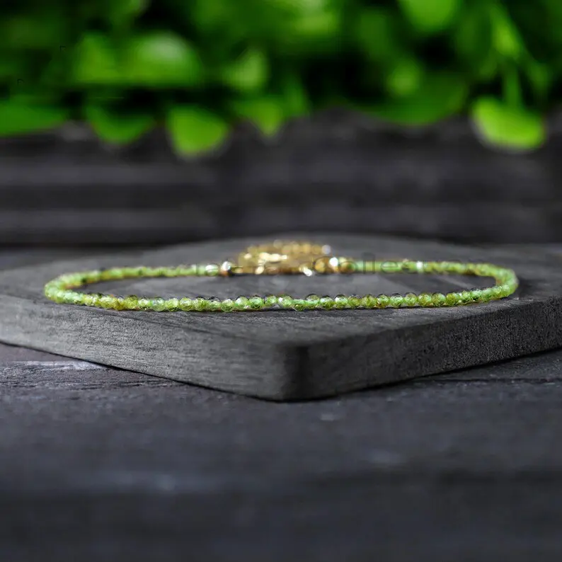 Natural Green Peridot Olive Crystal Healing Reiki Spiritual Protection Minimalist Dainty Women Bracelet