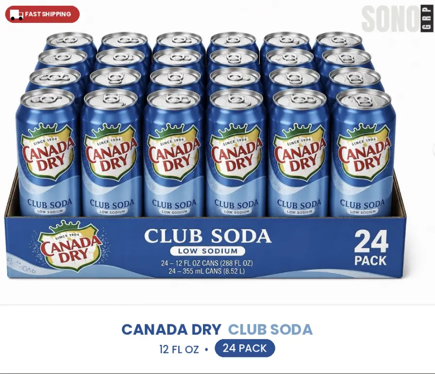Canada Dry Club Soda Fizzy Soft Drink, 12oz Can (Pack of 24)