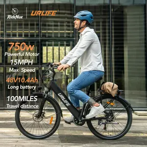 URLIFE E26 Electric Bike 26" Urban Commuter 750W Motor 100 Miles Range 48V Battery Shimano 7-Speed Front Suspension City Bicycle with Rear Rack & Fenders for Adults
