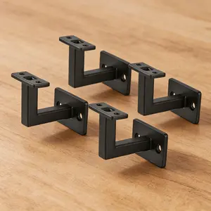 4 Pack Black Handrail Brackets, Heavy Duty Wall Mounted Stair Rail Supports for Staircase Handrail