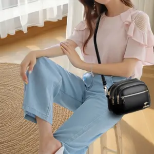 Women's Leather Bag Multi-layer All-matching Soft Leather Single-shoulder Cross-body Bag Large Capacity with Adjustable Strap