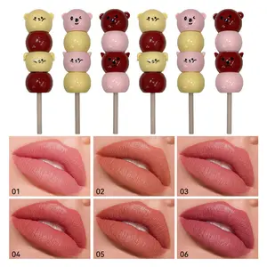 Gege Bear Sugar Candy Lollipop Velvet Lipstick, Cosmetic, Creamy Matte Finish, Enhances Color, Autumn Winter Makeup, Daily Use, Versatile Style