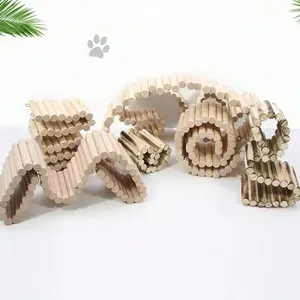 Hamster Habitat Accessory Set, Bear Toy, Dual Layer Platform Fence, DIY Small Pet Building Kit, Includes Turtle, Chicken Toys, Climbing Ladder, Wood