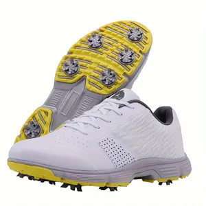 Men's Golf Shoes, Anti-Faux Upper, Rubber Sole, Breathable Lining, Lace-Up Closure, Casual Style, All-Season Outdoor Footwear