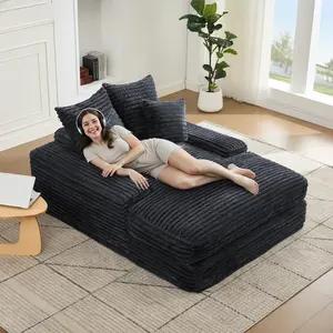 Suede Corduroy Recliner Sofa Bed, Ultra-Soft Convertible Loveseat for Living Room Small Apartments, No Assembly Needed, Space-Saving Modern Aesthetic Furniture, Stylish Comfort Design