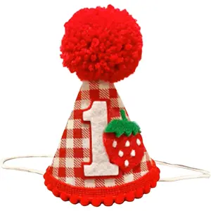Strawberry First Birthday Hat for Girls, Berry 1st Birthday Crown, Sweet One Cake Smash Hat, Strawberry Theme Decorations and Party Supplies
