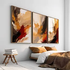 Abstract Wall Art – Set of 3 Terracotta Burnt Orange Prints, Earth Tone Gallery Posters for Bedroom & Room Decor, Trendy Apartment Poster, Unframed