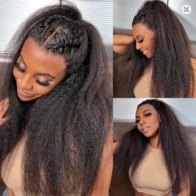 Bling Hair Kinky Straight Half Wigs Glueless 3 IN 1 Half Wig With Drawstring 100% Human Hair Wig Seamless Clip Ins Flip Over