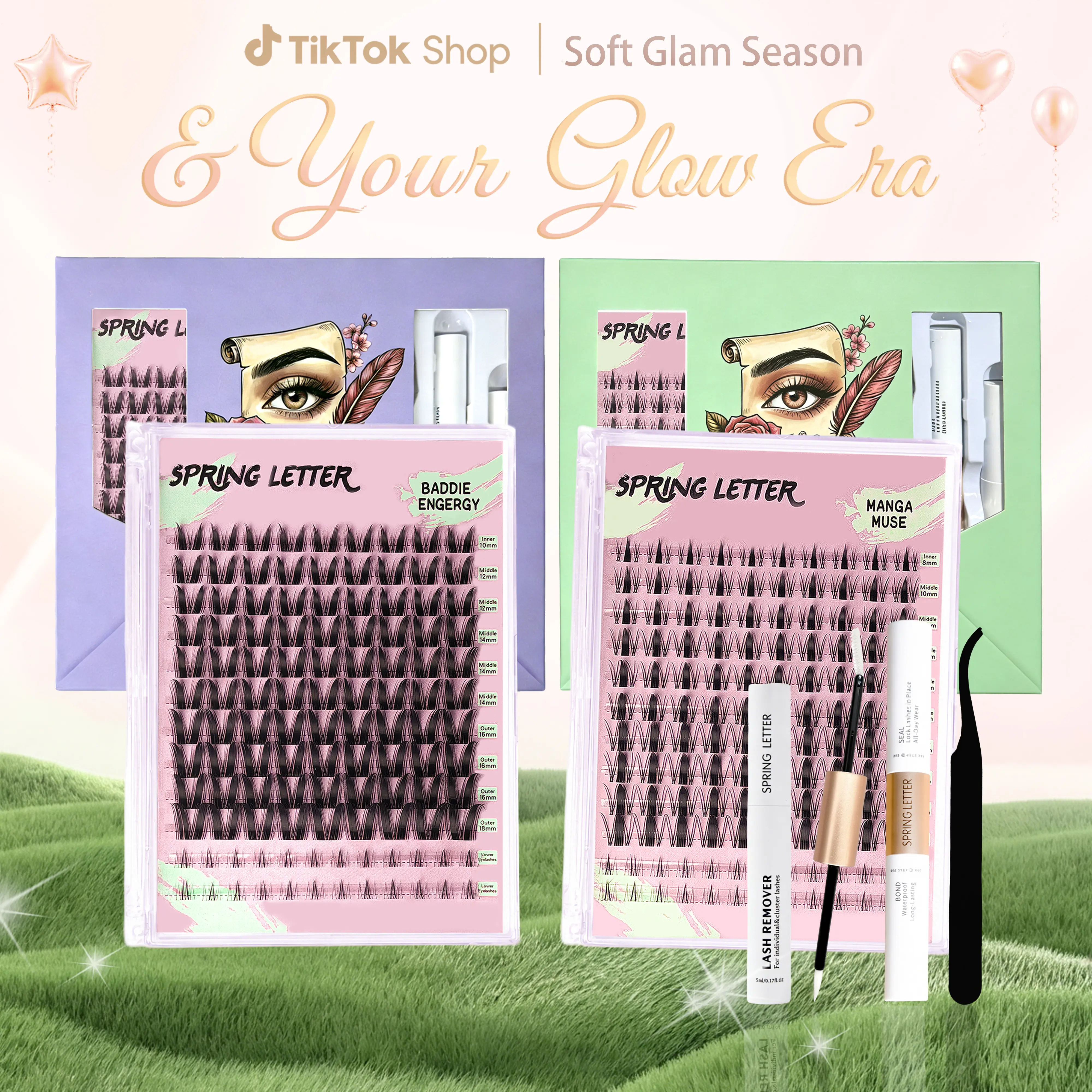 Lash Cluster Kit, Soft Fluffy Lightweight DIY Lash Extensions, Beginner-Friendly, Waterproof Long-Lasting Wear, Complete Kit with Bond & Seal & Tweezers Eyelashes Makeup Cosmetic