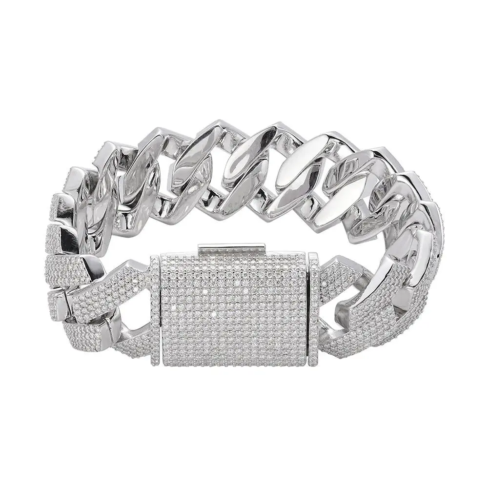Big 22mm MOISSANITE Prong Cuban Link Bracelet 925 Silver Icy Custom