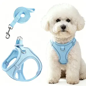 no pull dog harness,Escape Proof 3D Mesh Pet Vest, Soft No Choke Adjustable Dog Harness with 5ft Leash for Small Medium Dogs, French Bulldog, Aesthetic Sky Blue Plush Corduroy Pet Harness
