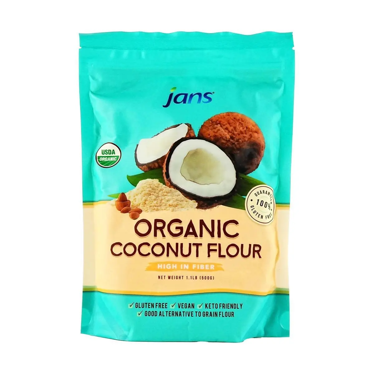 JANS Organic Coconut Flour 17.6oz Gluten-Free Keto Baking Powder