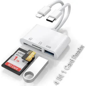Five-In-One Lightning Card Reader, Usb3.0 to Apple Interface, 100MB/s High-Speed Transfer, Compatible with iPhone, iPad, Samsung, Camera, Drone, HDD, SD Card Reader