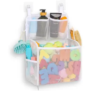 Goowin Bath Toy Storage Holder, Large Openings Bath Toy Organizer, Large Capacity Mesh Bathtub Toy Storage, Multi Use Bath Tub Toy Holder for Bathroom (White)