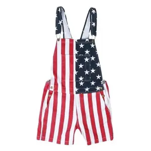 Men's & Women's Comfortable Stretch American Flag Overalls - Fashion Strap Jeans, Patriotic Party Style Outfit for 4th of July, Memorial Day, Couples Gifts