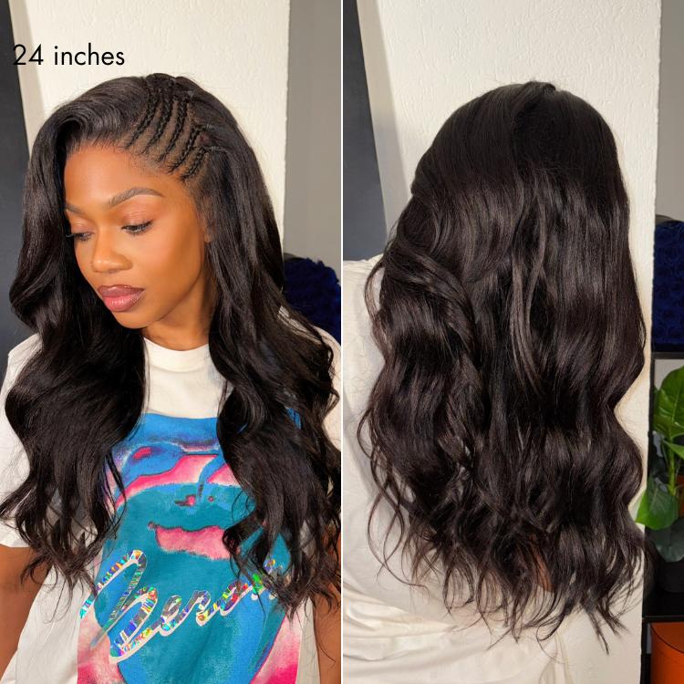 LUVME Readitress Side Braided Yaki Body Wave Glueless Ear-to-ear 13x6 Frontal HD Lace Wig Human Hair Flexi-Fit Drawstring Cap