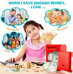 Electronic ATM Piggy Bank with Password Code Lock, Auto Bill Grab Slot & Large Capacity for Boys & Adults – Home Decor Home Supply Money Jar