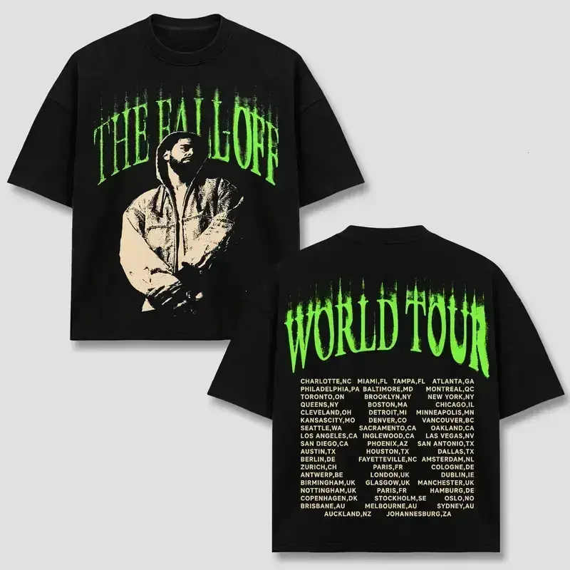 [FREE SHIP] J. Cole T-Shirt, J Cole World The Fall Off World Tour Merch, Hip Hop Rap Concert Tee, Green Dripping Text Graphic, Global Stadium Dates List, Dreamville Aesthetic White Tee