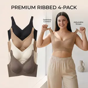 4 Pack Seamless Jelly Push Up Bra , Wirefree Full Coverage Everyday Comfort Bralette, Miracle Lift Cool T-Shirt Sleep Bra, S-4XL Plus Size