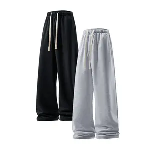 2-piece  men's solid color fashionable casual sports pants 60% pure cotton classic black gray suitable for both men and women wide leg sweeping pants spring and autumn loose sweatpants