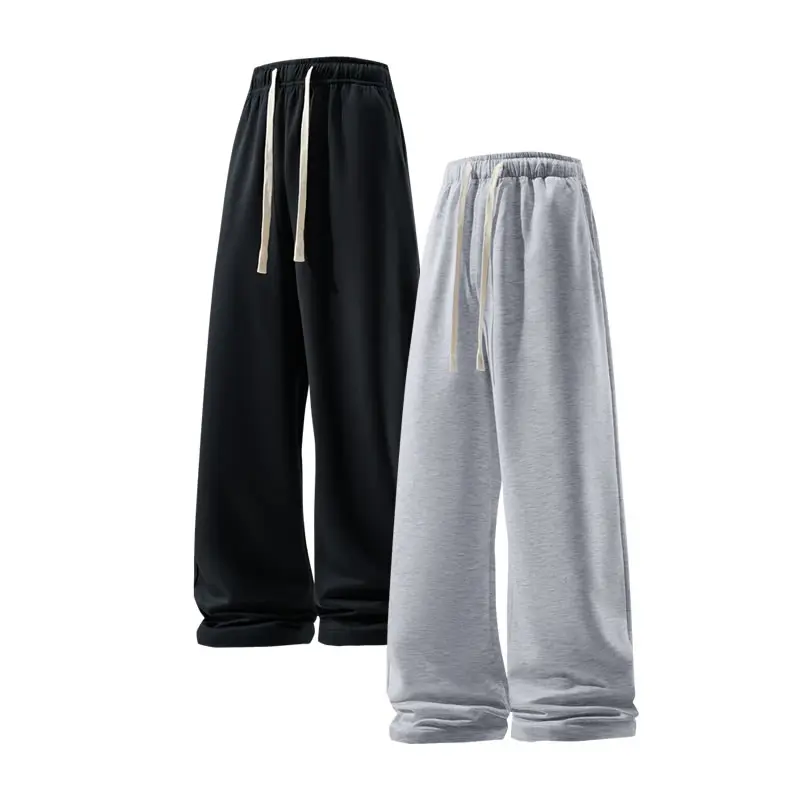 Men's 2-Piece 60% Pure Cotton Plain Athleisure Sportswear Set - Baggy Wide-Leg Casual Sweatpants, Athleisure Style Bottoms for Spring & Autumn, Baggy Sweatpants