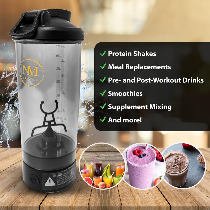 Premium Electric Protein Shaker Bottle - 20oz, Rechargeable, BPA-Free, Self-Stirring Mixer for Smooth Shakes and Supplements
