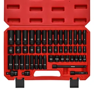 49-Piece 3/8" Drive Impact Socket Set SAE/Metric 6 Point CR-V Steel Includes Extension Bar Adapter & Universal Joint Tool