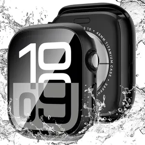 Waterproof for Apple Watch Series 10 Screen Protector Case 46mm, iWatch Face Cover, Hard PC Protective Bumper with Tempered Glass Accessories for Men Women 46 mm Matte Black