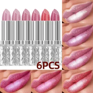 6pcs  Lasting Pearl Shiny Lips Set, Pearl Gloss High Pigment Coverage Last all day Formula Suitable All Skin Types, Elegant Lightweight Finish